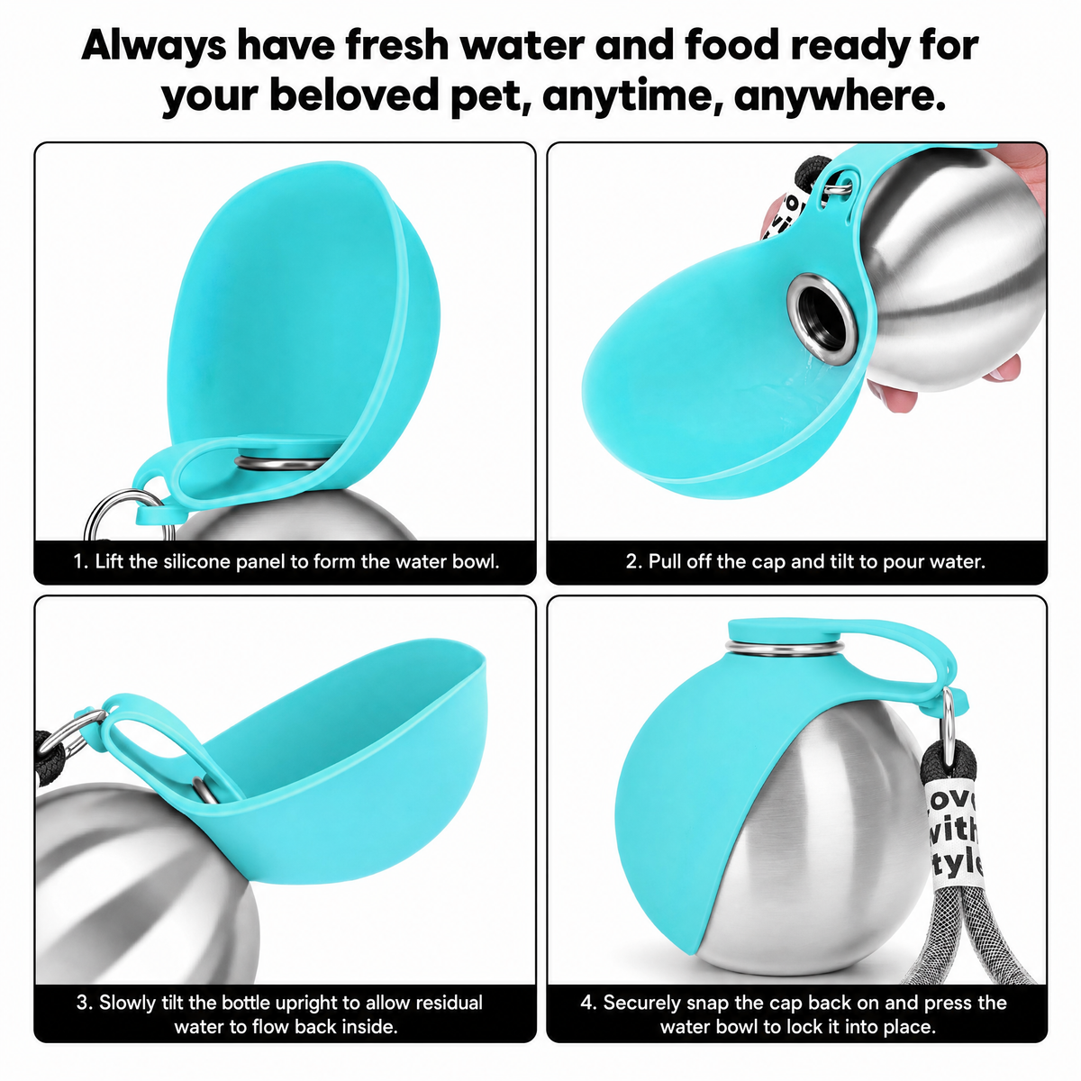 Aqua Orb - Portable Dog Water Bottle 10oz Stainless Steel